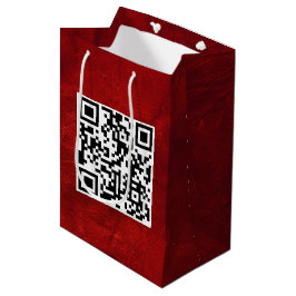 Sacola Para Presentes Média Código QR de Aniversário em Couro Vermelho