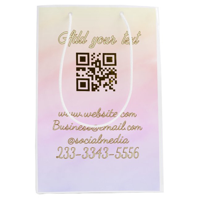 Sacola Para Presentes Média código QR personalizado simples adicione o texto d (Frente)