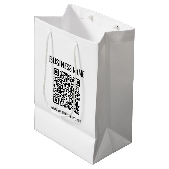 Sacola Para Presentes Média Código QR personalizável & Nome da Empresa (Frente inclinada)