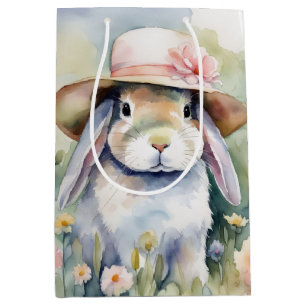 Sacola Para Presentes Média Coelhinho De Aquarela Com Bonnet