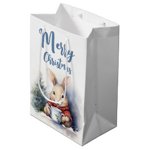 Sacola Para Presentes Média Coelhinho de Natal Aquarela