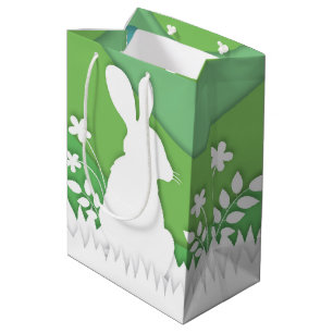 Sacola Para Presentes Média Coelhinho de Páscoa 3d primavera Natureza grama v