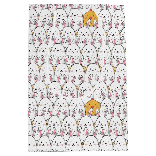 Sacola Para Presentes Média Coelhinho de Páscoa e Pintinhos de Bebê (Frente)