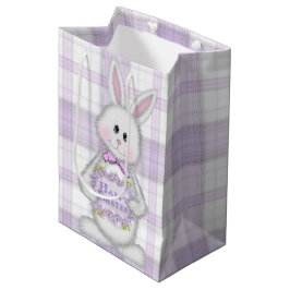 Sacola Para Presentes Média Coelhinho De Páscoa Na Xadrez Da Lavanda