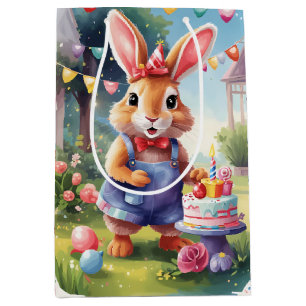 Sacola Para Presentes Média Coelhinho Feliz com Bolo