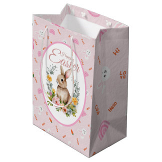 Sacola Para Presentes Média Coelhinho Floral de Aquarela Adorável na Páscoa