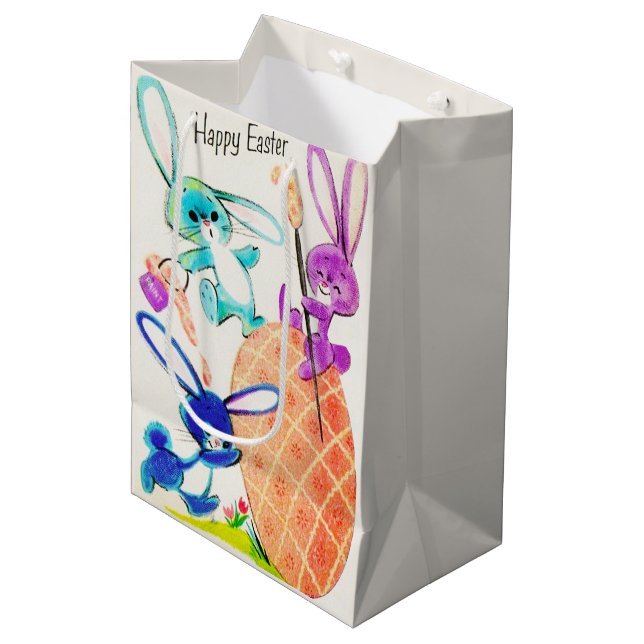 Sacola Para Presentes Média Coelhinho fofo de Páscoa feliz (Frente inclinada)
