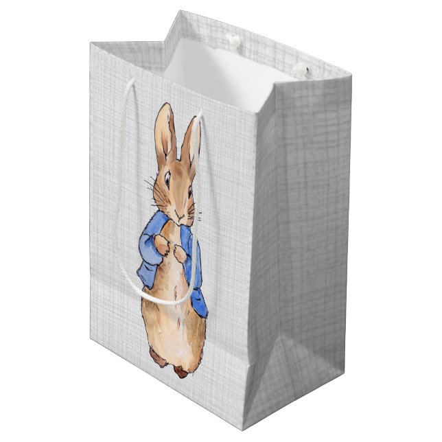 Sacola Para Presentes Média Coelho clássico em jaqueta azul (Frente inclinada)