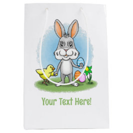 Sacola Para Presentes Média Coelho de Páscoa com os ovos de Páscoa coloridos