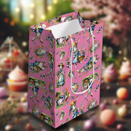 Sacola Para Presentes Média Coelho de Páscoa em Aquarela Rosa Ovos & Flores Vi
