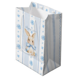 Sacola Para Presentes Média Coelho Floral de Água-forte com Laço Azul de Pásco