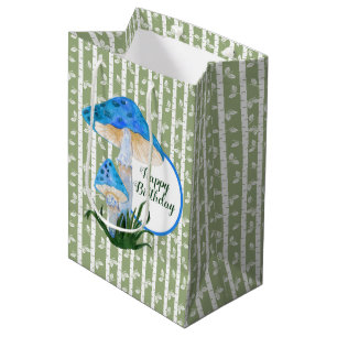 Sacola Para Presentes Média Cogumelos Azuis no Aniversário de Aspen