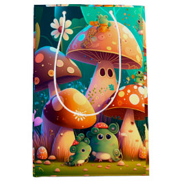 Sacola Para Presentes Média Cogumelos de bebê bonitinho e verde
