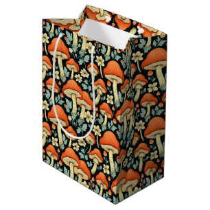 Sacola Para Presentes Média Cogumelos Retro Flores De Vintagem