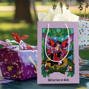 Sacola Para Presentes Média Cogumelos vermelhos roxos e fadas