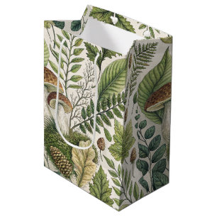 Sacola Para Presentes Média Cogumelos Woodland Pinecones Ferns Padrão de Outon