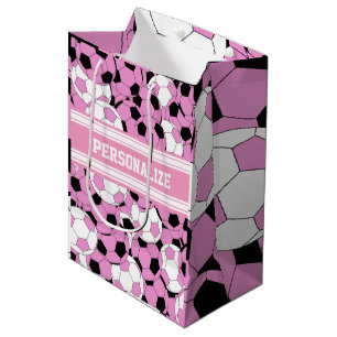 Sacola Para Presentes Média Colagem cor-de-rosa da bola de futebol