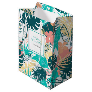 Sacola Para Presentes Média Colagem de folhas tropicais coloridas