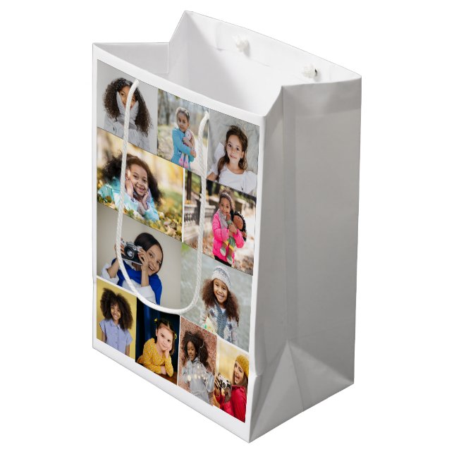 Sacola Para Presentes Média Colagem de Fotos 11 design (Frente inclinada)