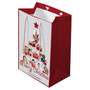 Sacola Para Presentes Média Colagem de Fotos da Árvore de Natal de Candy