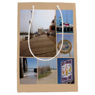 Sacola Para Presentes Média Colagem de Fotos de Atlantic City Beach