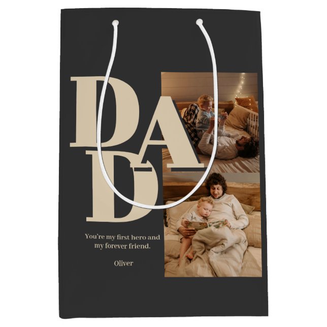 Sacola Para Presentes Média Colagem de Fotos de Dia de os pais Personalizada | (Frente)