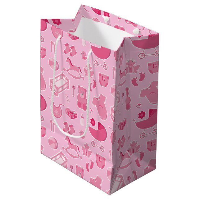 Sacola Para Presentes Média Colagem Rosa Bebê (Frente inclinada)