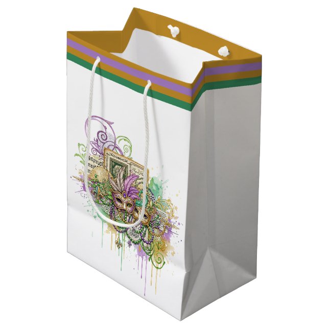 Sacola Para Presentes Média Colagem Splatter Mardi Gras (Frente inclinada)