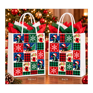 Sacola Para Presentes Média Colcha de Natal Patchwork Labrador