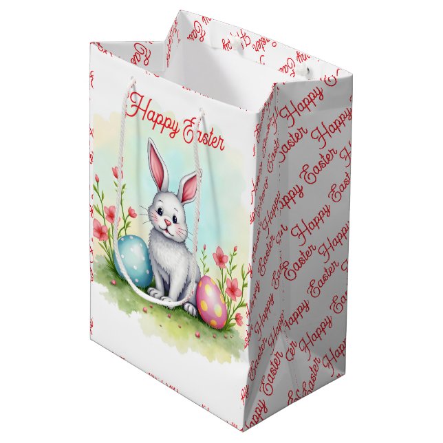 Sacola Para Presentes Média Coleção de Coelhinho da Páscoa Bonito Fofo (Frente inclinada)