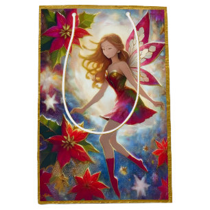 Sacola Para Presentes Média Coleção de Fadas de Natal - Cabelo Ginger