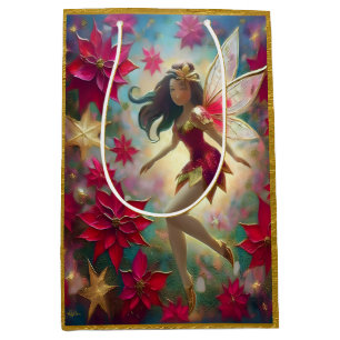 Sacola Para Presentes Média Coleção de Fadas de Natal - Cabelo Marrom Médio