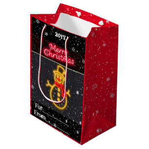 Sacola Para Presentes Média Coleção de Feriados Modernos de Natal Neon