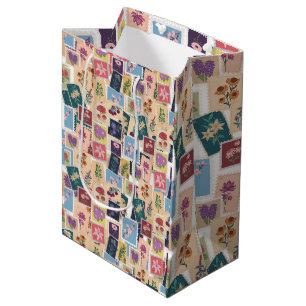Sacola Para Presentes Média Coleção de Selos Antigos,Tema Retro