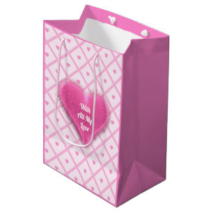 Sacola Para Presentes Média Coleção de Xadrezes Modernas de Coração Rosa