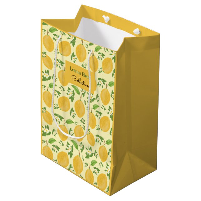 Sacola Para Presentes Média Coleção Lemon Bloom amarela estampada (Frente inclinada)