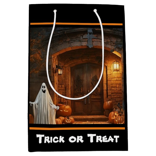 Sacola Para Presentes Média Coleção Spooky Ghost Halloween (Frente)