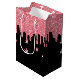 Sacola Para Presentes Média Coleta de Efeito Brilhante Cor-de-Rosa e Estimulaç