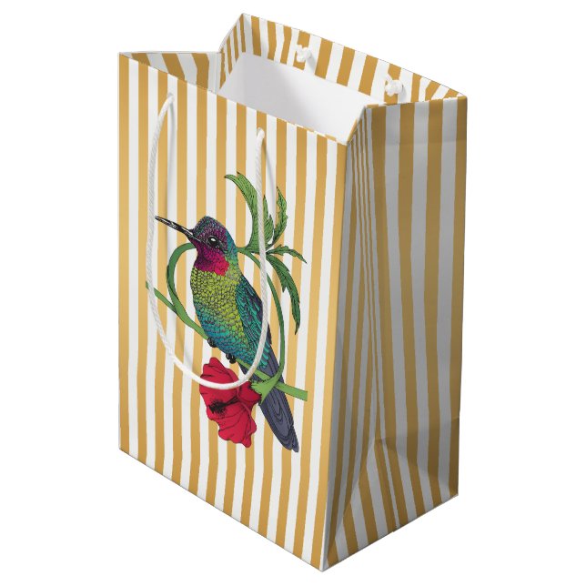 Sacola Para Presentes Média Colibri Bird Dourada Stripes Ilustração Bag Dif (Verso inclinado)