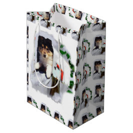 Sacola Para Presentes Média Collie Puppy Christmas