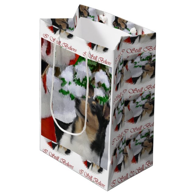 Sacola Para Presentes Média Collie Smooth de Natal (Frente inclinada)