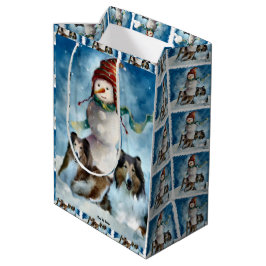 Sacola Para Presentes Média Collies e Snowman Christmas