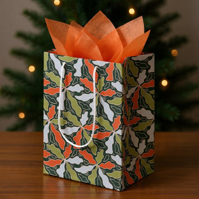 Sacola Para Presentes Média Colorful Abstract Botanical  (Colorful Abstract Botanical Medium Gift Bag by Ricaso A stunning modern orange & green design)