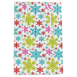 Sacola Para Presentes Média Colorful Retro Snowflakes Christmas