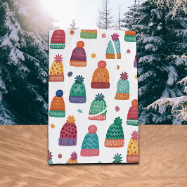 Sacola Para Presentes Média Colorful Woolly Hats Winter