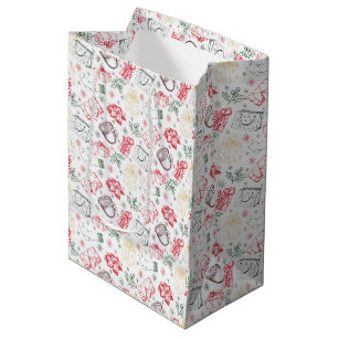 Sacola Para Presentes Média Colorida Feliz Natal estilo de vintage
