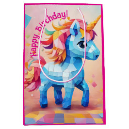 Sacola Para Presentes Média Colorida Unicorn Pinata Birthday