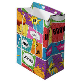 Sacola Para Presentes Média Colorido Livro de Quadrinhos Nome Personalizado Po