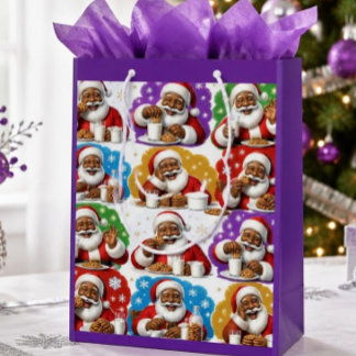 Sacola Para Presentes Média Colorido Papai Noel Negro Cookies & Leite Natal 