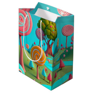 Sacola Para Presentes Média Colorir Floresta Colorida de Goma Lollipop Árvores